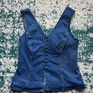 Denim Button-Front Tank Top - Deep Blue